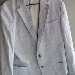 Mens Blue White Houndstooth Blazer Two Button Sport Coat Notch Lapel Jacket